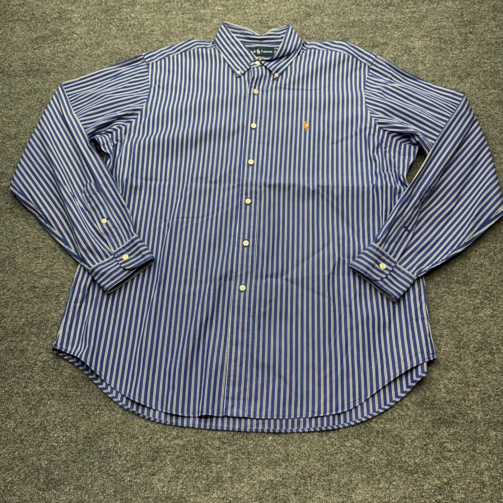 Ralph Lauren Mens XL Classic Fit Striped Button Down Shirt Blue White Cotton
